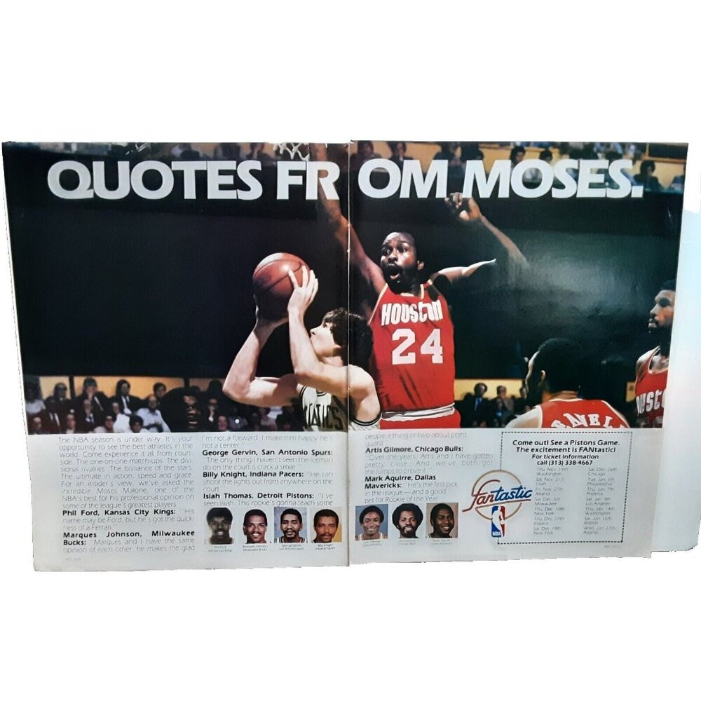 1982 Fantastic Moses Malone Houston Rockets Original Print Ad vintage 80s
